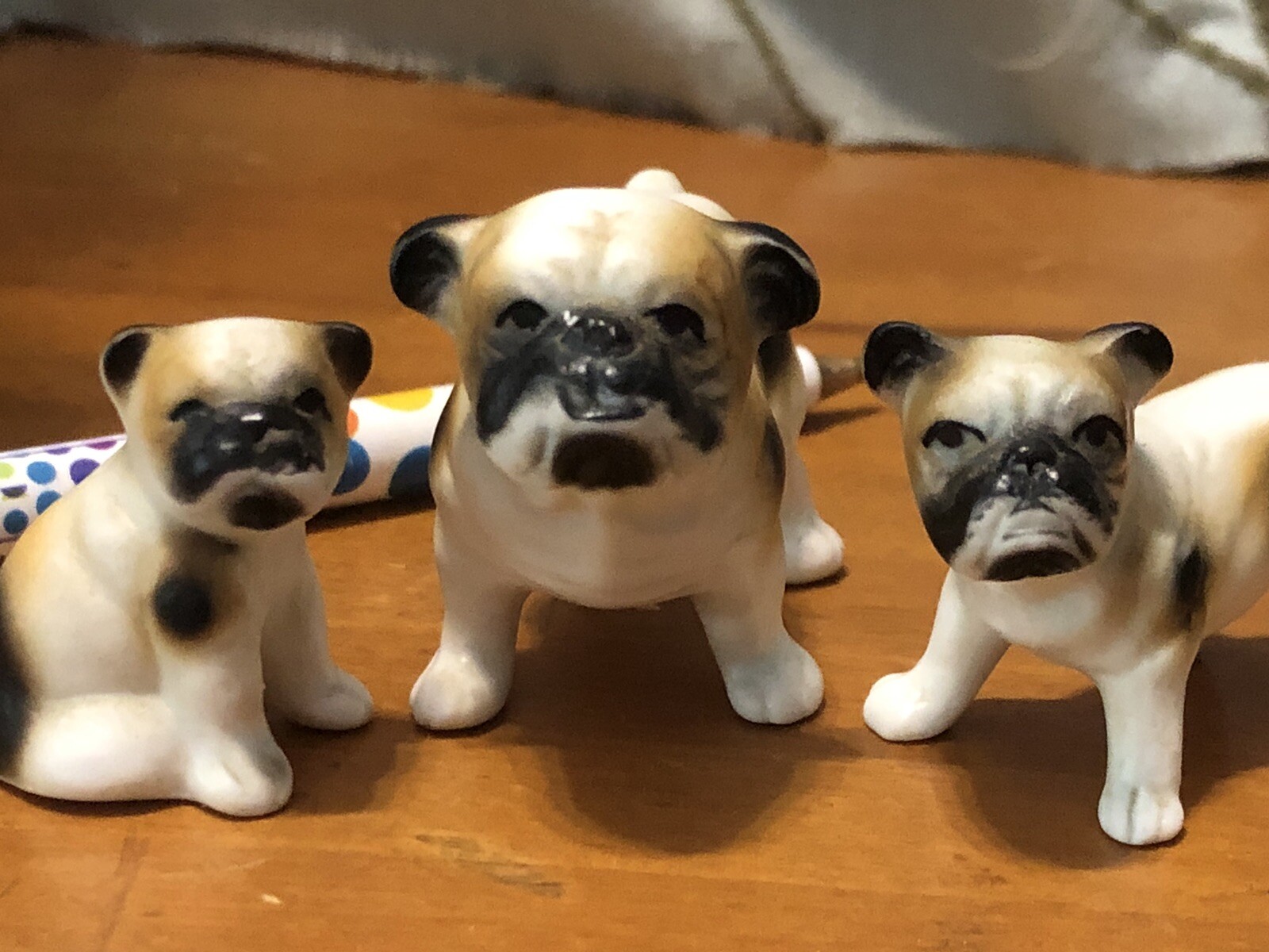 Vintage Miniature Bone China Set Of 3  BULL DOG Animal Figurines