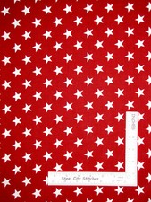 Patriotic Large White American Stars on Red Cotton Fabric Santee By The Yard