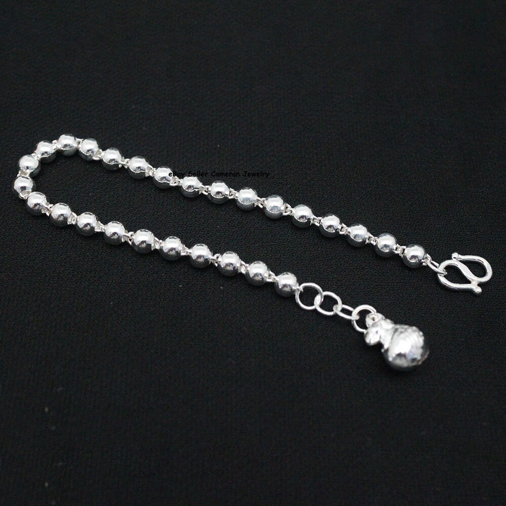 Pure S999 Fine Silver 999 Chain Lucky 5mm Bag Beads Link