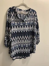 Women’s Plus 22/24 Cato’s Brand Blouse Blue, White, Teal. SKU A16