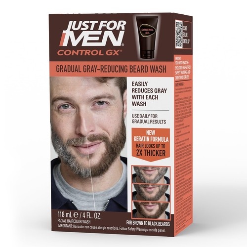 Just For Men Control GX Grey Reducing Beard Wash Shampoo with Keratin, Gradua...