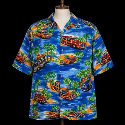 Steve & Barry s Hawaiian Shirt XXL Rayon Beach Woody Car Print Vintage Style