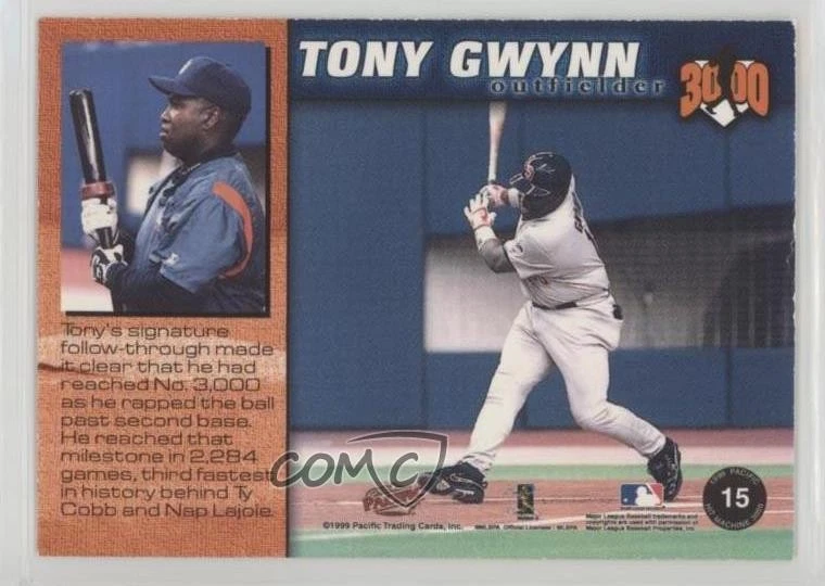 1999 Pacific Omega Hit Machine 3000 /3000 Tony Gwynn #15 HOF - Image 2 of 2