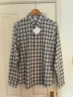 NWT £45 Men's JOHN LEWIS Ecru Grey & Blue Checked Linen Blend Slim Fit Shirt, M