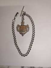 Antique  Heavy Victorian Solid Silver Albert Watch Chain & Fob 38.5 gms