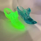 Vintage Fenton Hobnail Cat Head Slipper Topaz Opalescent UV Glow Uranium Glass