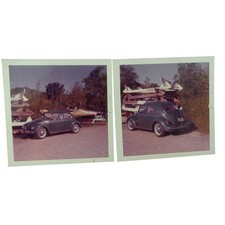 1970's Volkswagen Bug Color Snapshot Photos Lot of 2 Green Car Beach Vtg