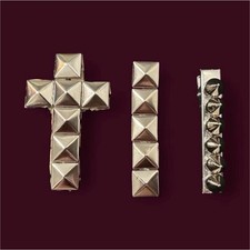 3pc Silver Tone Studded Cross Metal Alligator Hair Clips, Solid Pattern