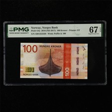 2016 Norway Norges Bank 100 Kroner Pick#54a PMG 67 EPQ Superb Gem UNC 04
