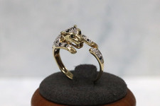 Panther-Ring 9 kt Gelbgold Diamant & Saphir - Größe M - UK-Punze