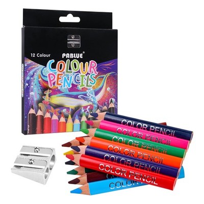 Triangular Jumbo Color Pencils Short Fat Pre-Sharpened 12 Colors Toddlers