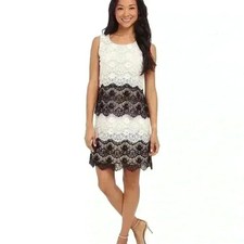 Jessica Simpson | Black and White Striped Lace Dress | Size 4