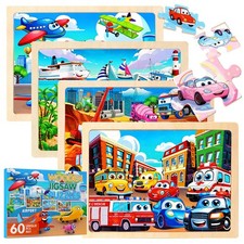 Wooden Puzzles for Kids Ages 5-8, Set of 4 Packs with 60 Pieces Wood Jigsaw P...
