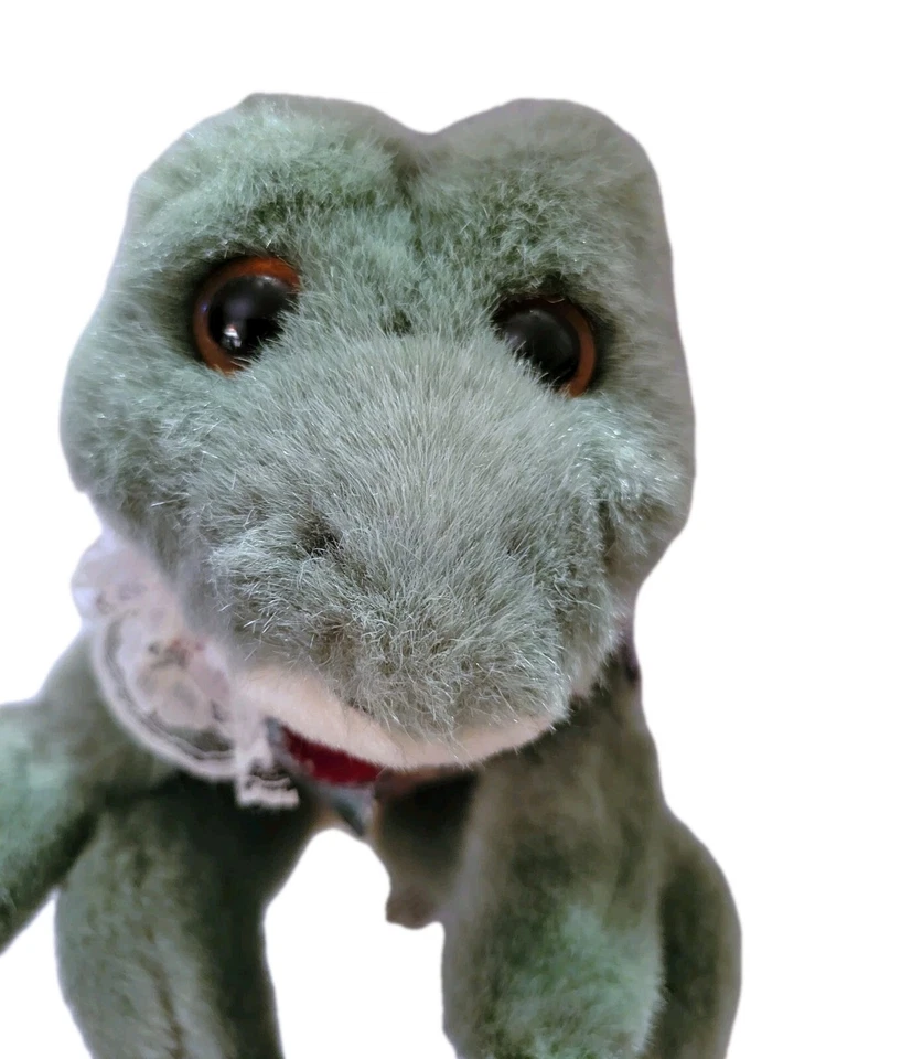 Vintage Green Frog Plush Little Cuddlers Douglas Vest Lace Felt Hand  9" Korea - Image 4 of 4