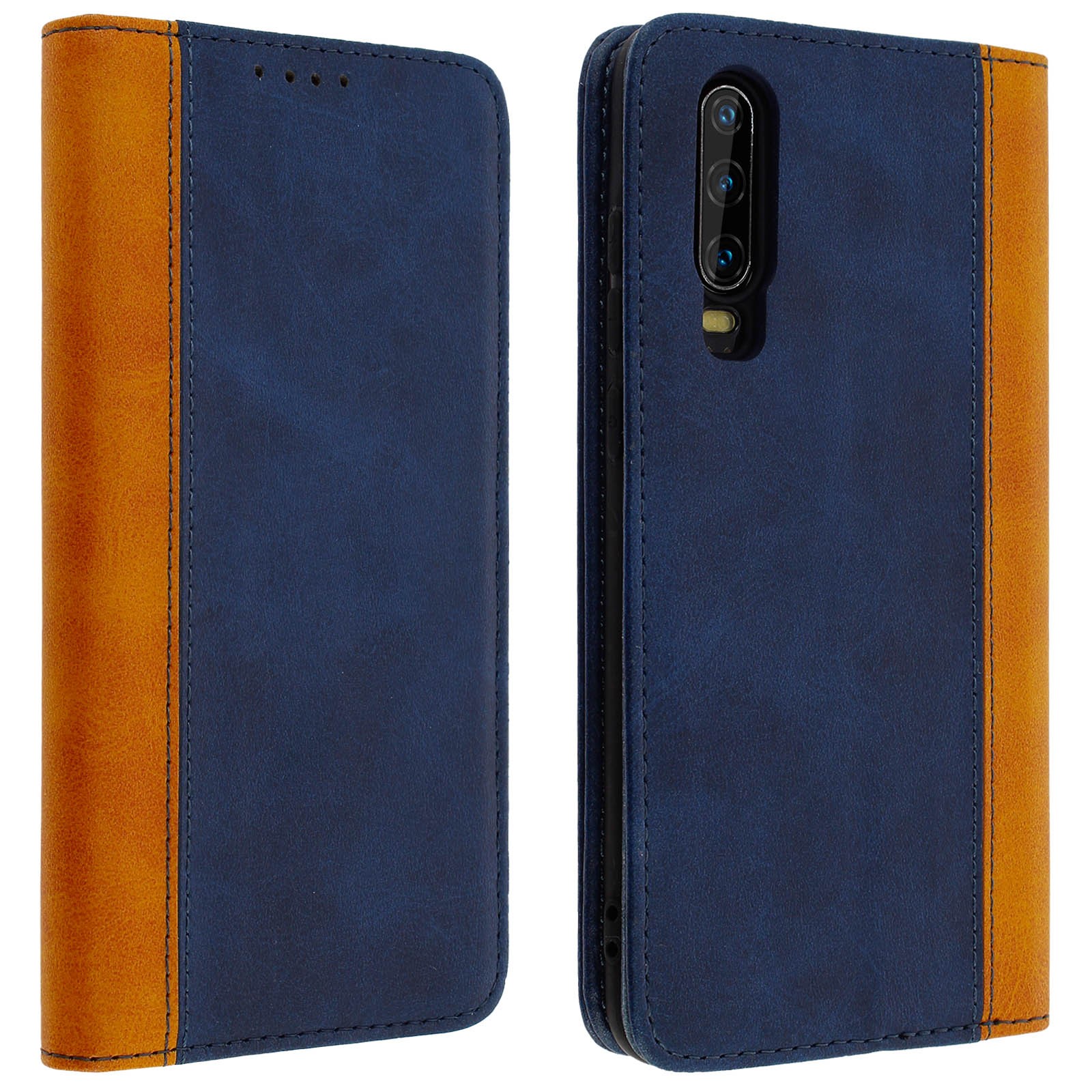 Housse Huawei P30 Avizar avec Étui Portefeuille en Cuir Noir et Support Vidéo