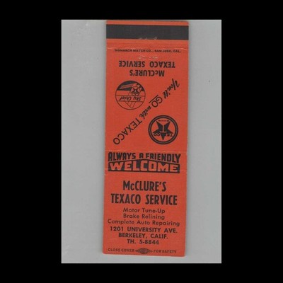 Matchbook Cover McClure's Texaco Service Berkeley CA