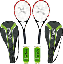 27" Aluminum Racket Set Red/Black with 2 Tubes of Tennis Balls and 2 Covers