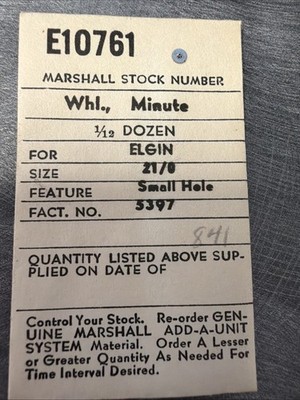 Elgin 21/0 Minute Wheel - Part #5397 - Grades 521-523-529-533-535-541-547 - NOS
