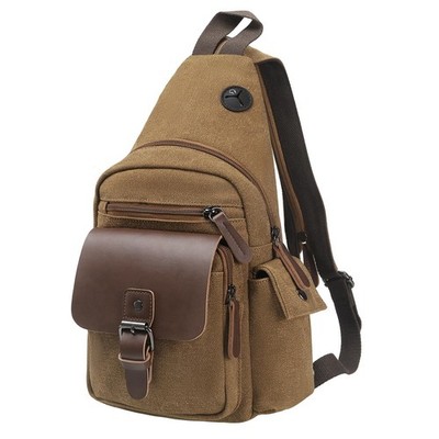Canvas Sling Bag for Women and Men, Convertible Crossbody Backpack with Trim