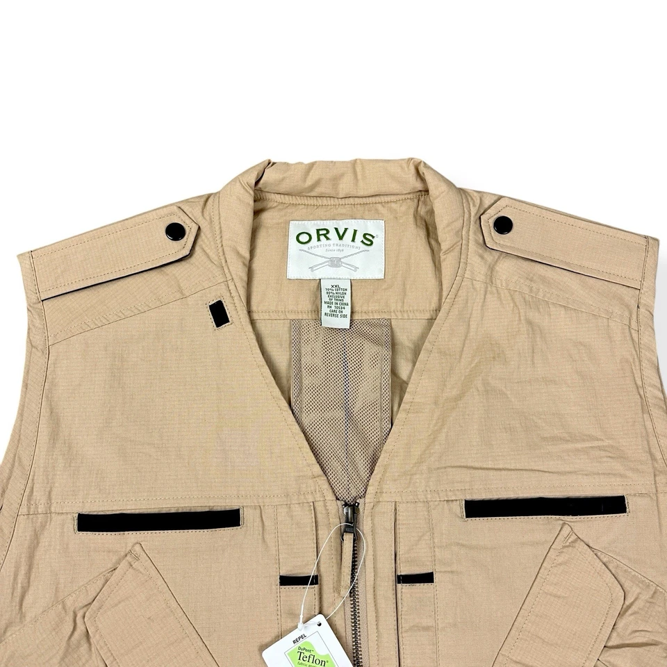NEW Orvis Fishing Hunting Vest Men XXL 2XL Tan Khaki Brown Tactical Water Repel - Image 4 of 4