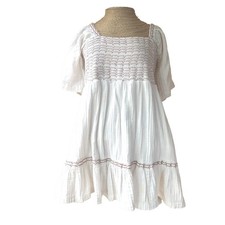 Free People Dress, White Textured Cotton Dress, Square Neck, Mini Length