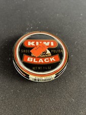 Vintage KIWI Black 1 1/8 Shoe Polish Tin Nearly Full w/ old Price Tag