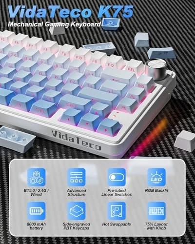 K75 Wireless Mechanical Gaming Keyboard, 75% Layout with Knob with Gasekt-Mount, - Image 4 of 4