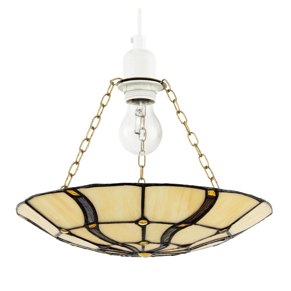 Amber Toned Circular Tiffany Stained Glass Pendant Ceiling Light Shade by Hap...