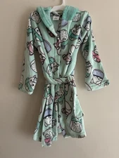 Squishmallows Kids Girls Super Soft Velour Cute Critter Hooded Robe Aqua S 6/6X
