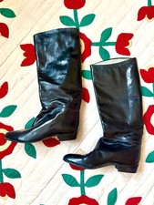 Vintage Black Mod Equestrian Style Knee High Boots Faux Leather 6.5