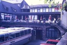 1970s 35mm Slide Restaurant Bus Village Architecture Inverted Captures Umbrellas