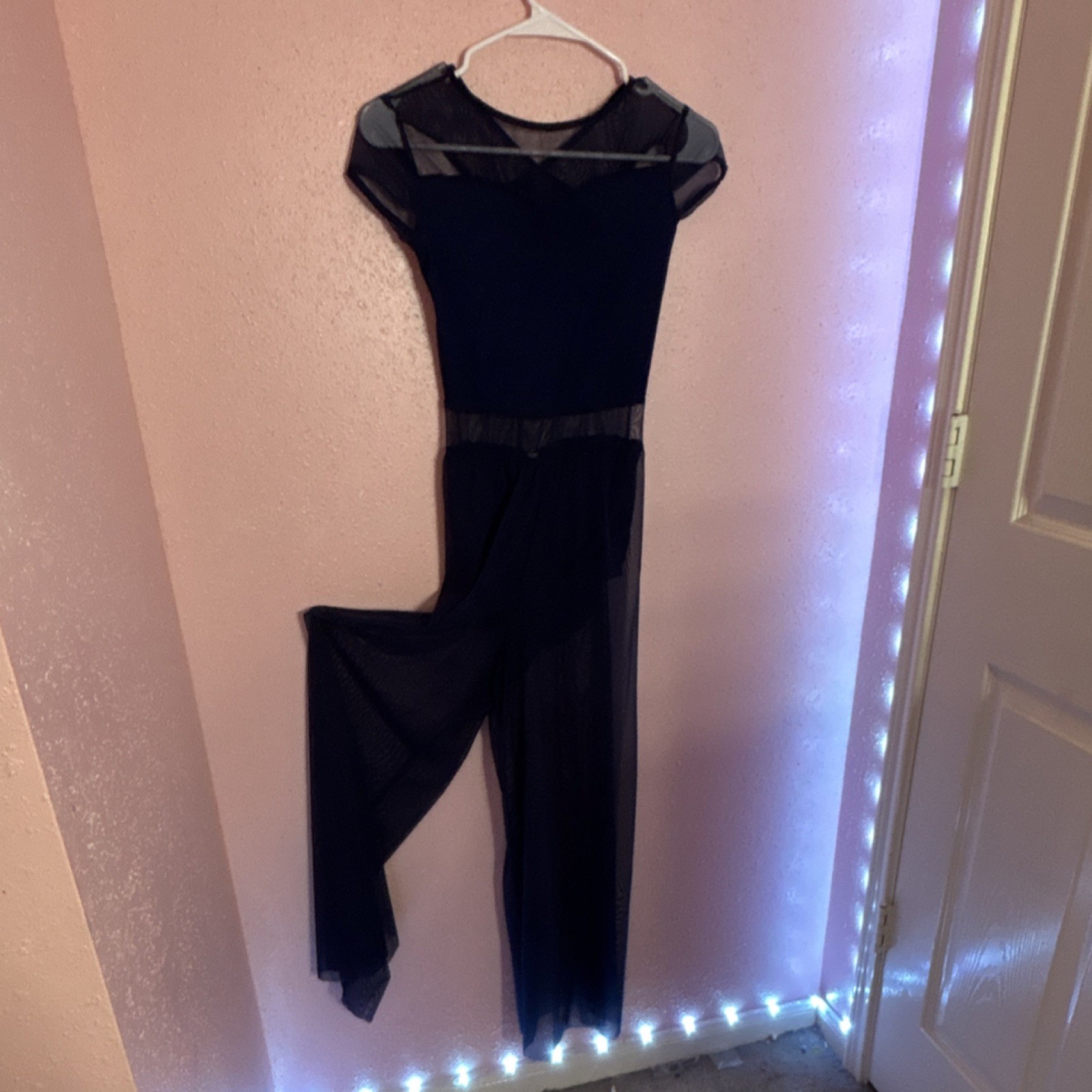 Black Mesh Sheer Panel Solid Sleeveless Women's R… - image 1