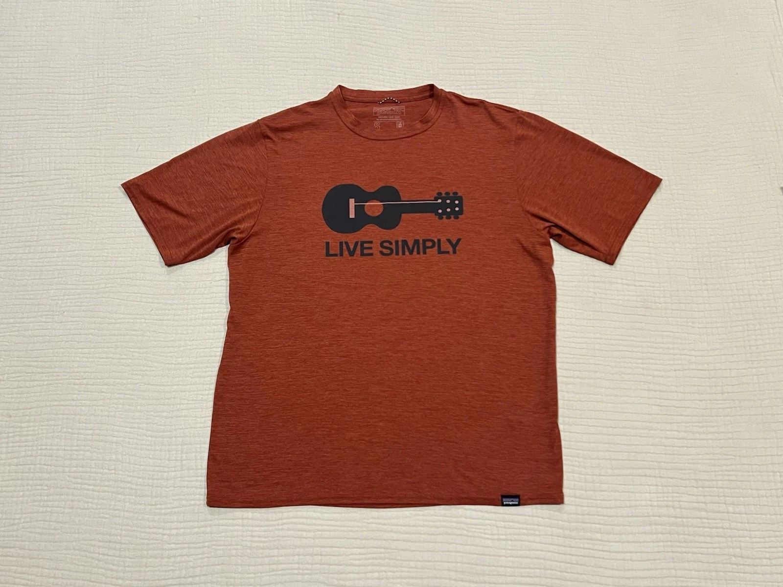 Patagonia Capeline Tee Live Simply Guitar Graphic Tee - Rust Size Small