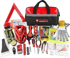 Car Emergency Kit, Premium Roadside Assistance Essentials Set (Red)