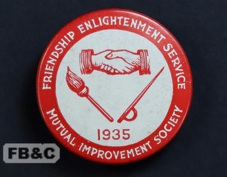 1935 Mutual Improvement Society Pin Badge Friendship Enlightenment Service