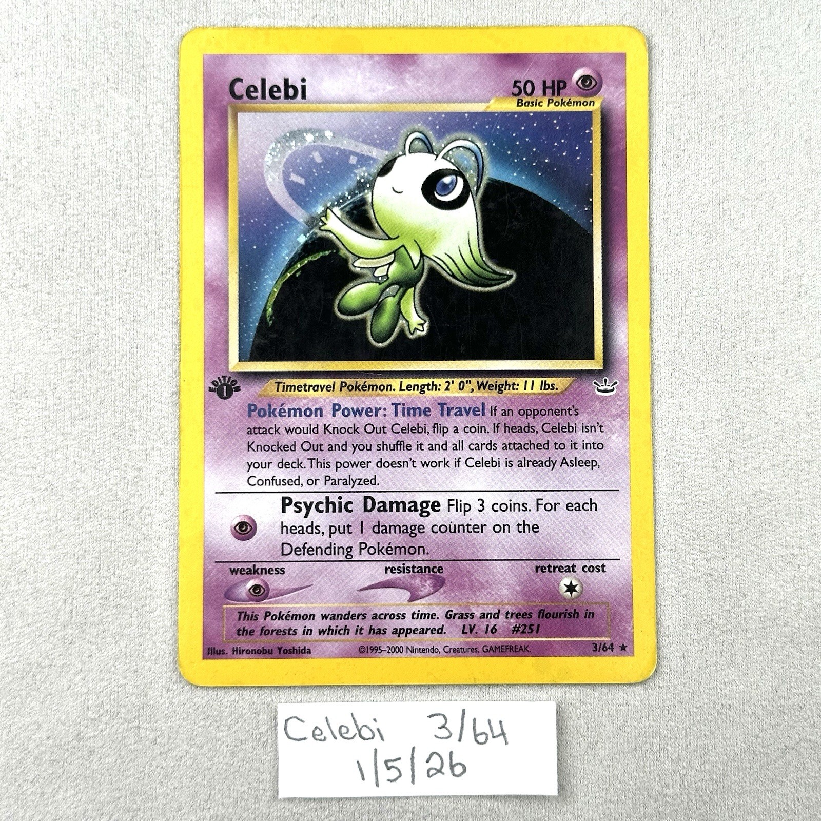 Celebi 3/64 Neo Revelation 1st Edition Holo Vintage Pokemon Card 2000 MP