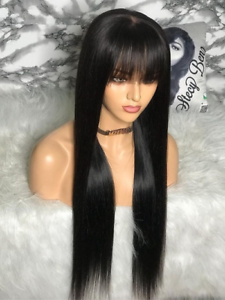 100% real human hair with bangs short wig Brazilian straight black 30 inches Nowe tanie