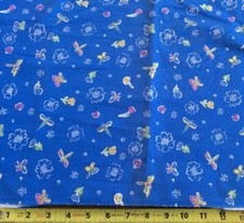 DRAGONFLIES  FLOWERS ON BLUE COTTON - 44"W-- BY THE YARD