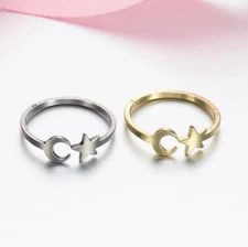 2PCS stainless steel Star and Crescent Moon Open Ring, 2 colors FJS17
