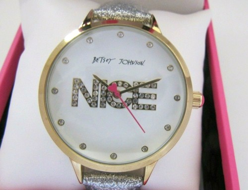 Betsey Brand New Johnson Ladies Chrystal Nice Silver Glitter Band Watch NWT $65 - Picture 2 of 6