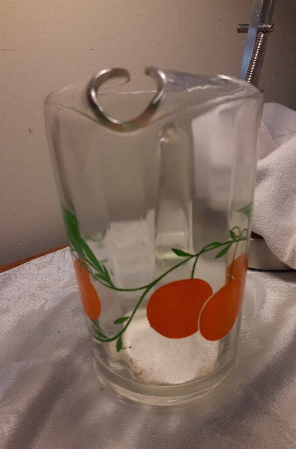 3 Cup Clear Heavy Glass Orange Juice Pitcher with Ice Lip 6 Inch Tall