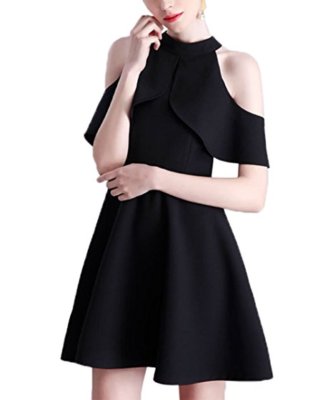 black halter dress short Veloria Halterneck Mini Dress in Black Chiffon with Lining , Halter Neck main image 1