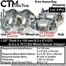 4x 1.25 Thick 5x135 To 5x4.75120 Wheel Adapter F150 Navigator Expedition 14x2
