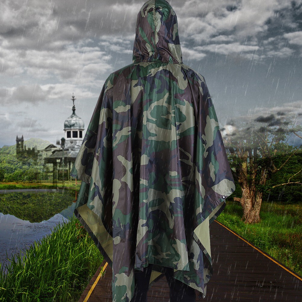 Poncho Impermeabile 3-in-1 Multifunzione Per Campeggio E Trekking - Ripstop - Cappuccio