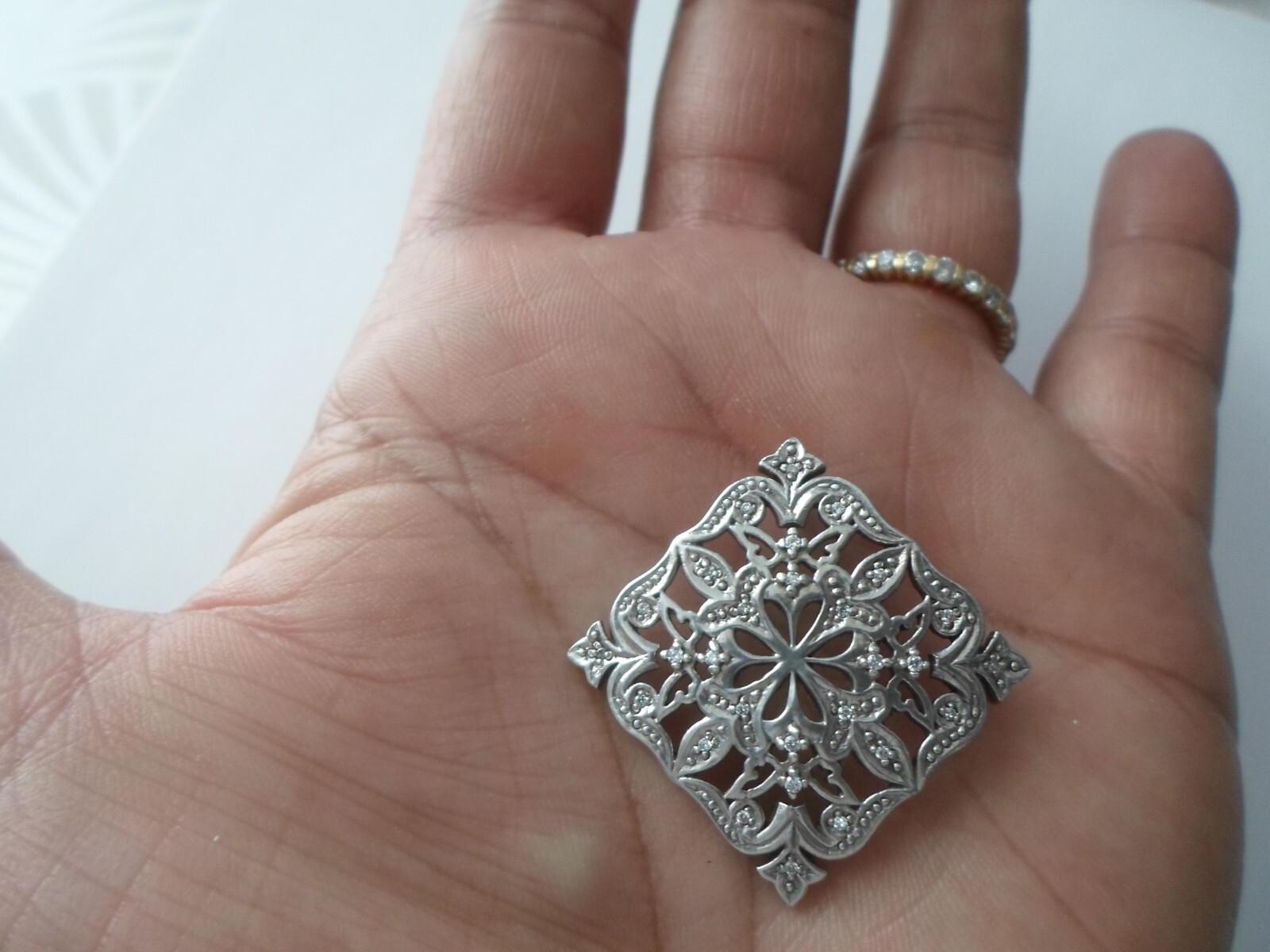 solid silver pendant, openwork square, zirconium - image 1