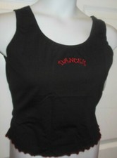 NWT Dancer Tank top Black w/ Red Embroidery Large adult Ladies lettuce edge hem