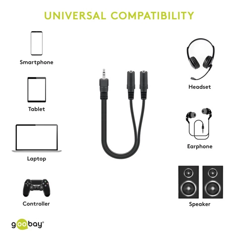 Klinke Y Kabel Splitter 3,5mm St. auf 2x 3,5mm Buchse Stereo Kopfhörer Verteiler - Bild 3 von 4