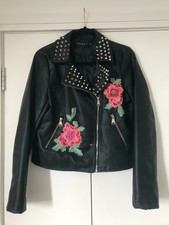 Osley Women's Leather Biker Jacket New - Studs & Flower Detail Rock Metal Glam