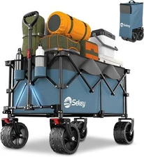Sekey 220L Collapsible Foldable Wagon with 330lbs Weight Capacity,Blue&Grey