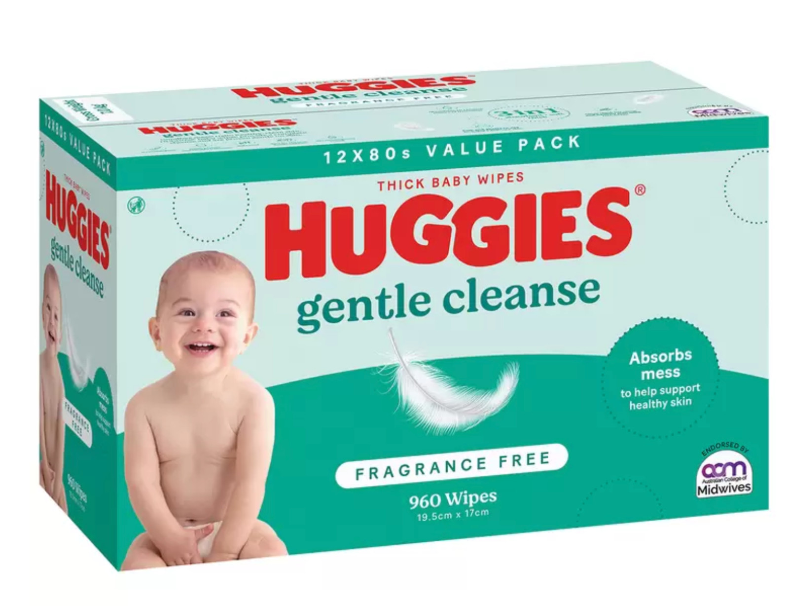 960 HUGGIES Thick Baby Wet Wipes Bulk Mega Pack Fragrance Free (12x80 Wipes)